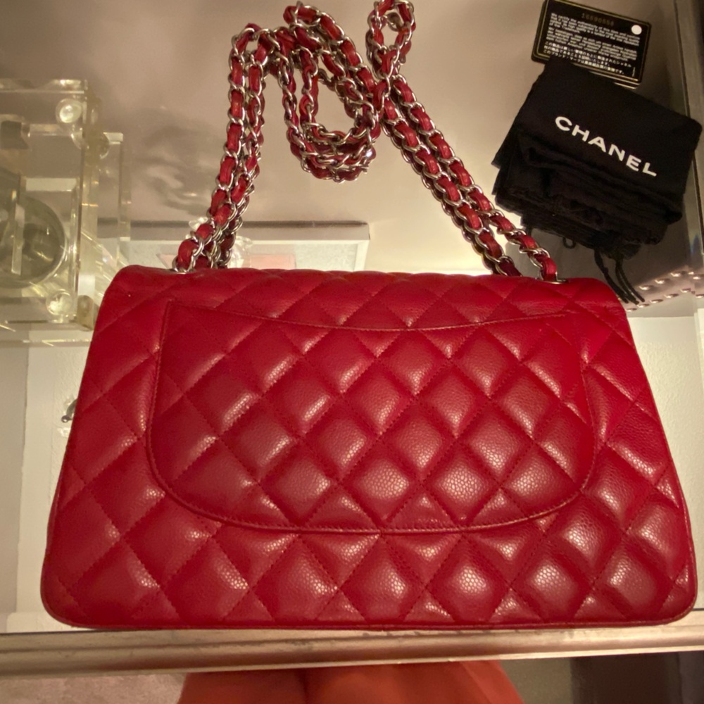 🔥🔥FLASH SALE🔥🔥💯 Authentic Chanel Jumbo Caviar Red Quilted Leather Bag - Picture 4 of 14